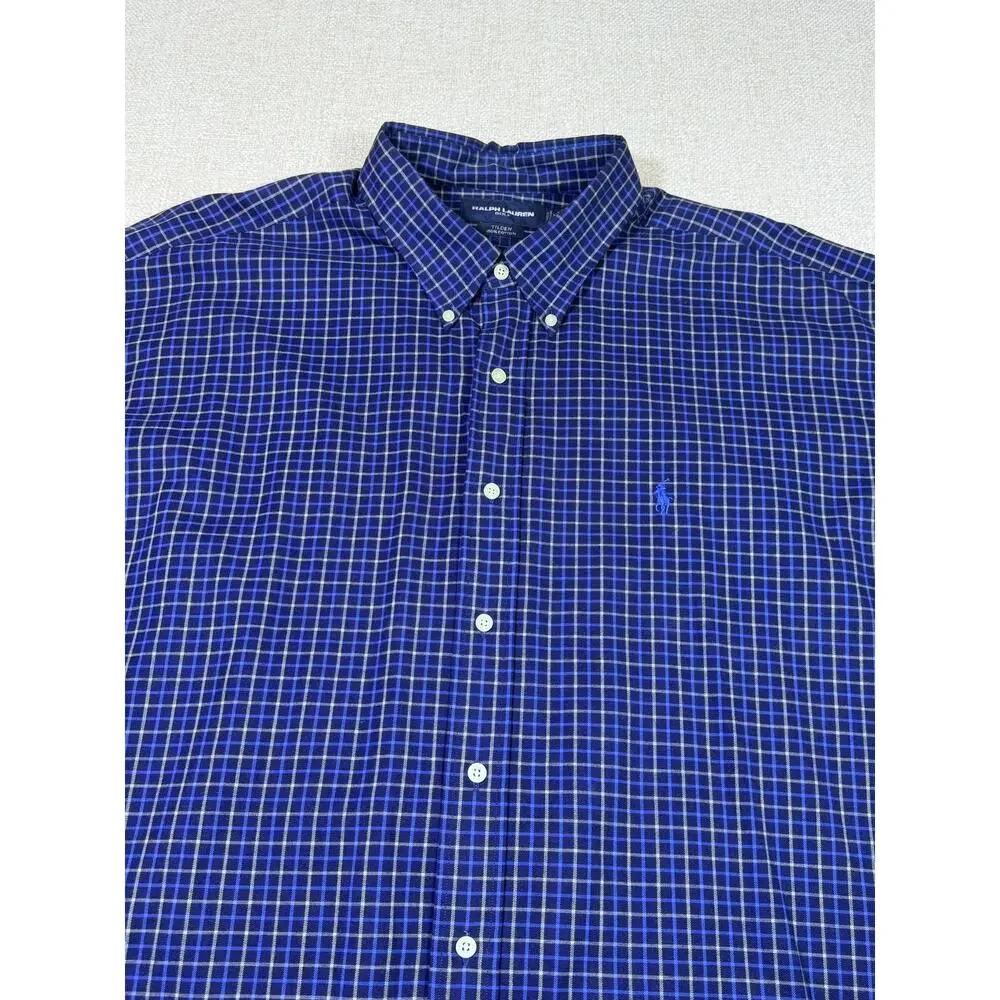 Ralph Lauren Golf Men 2XL Blue Windowpane Plaid Long Sleeve Atheisure Shirt